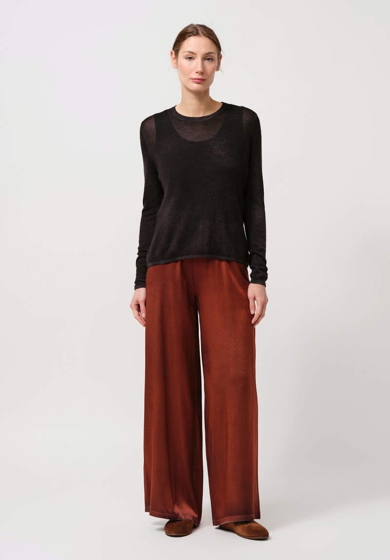 Avant Toi Hand-Painted Silk Palazzo Pants in Nero Cuoio Brown	