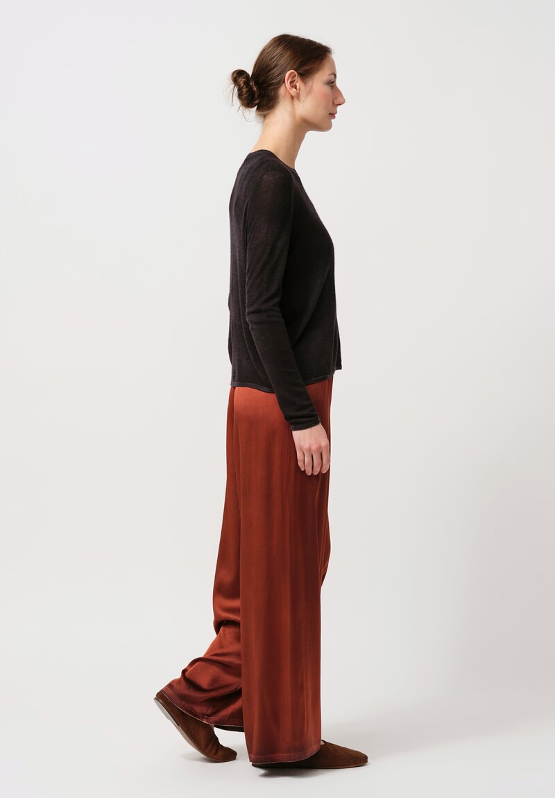 Avant Toi Hand-Painted Silk Palazzo Pants in Nero Cuoio Brown	