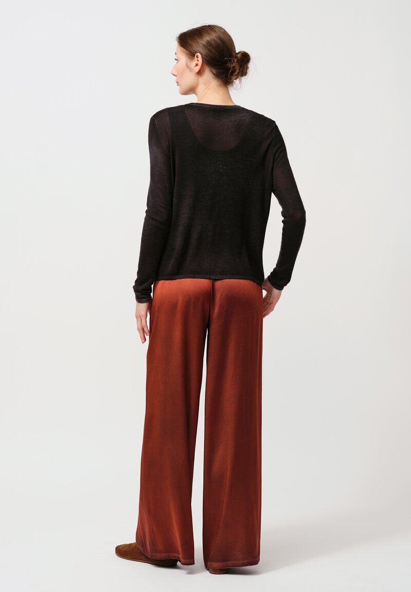 Avant Toi Hand-Painted Silk Palazzo Pants in Nero Cuoio Brown	