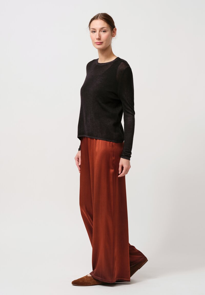 Avant Toi Hand-Painted Silk Palazzo Pants in Nero Cuoio Brown	