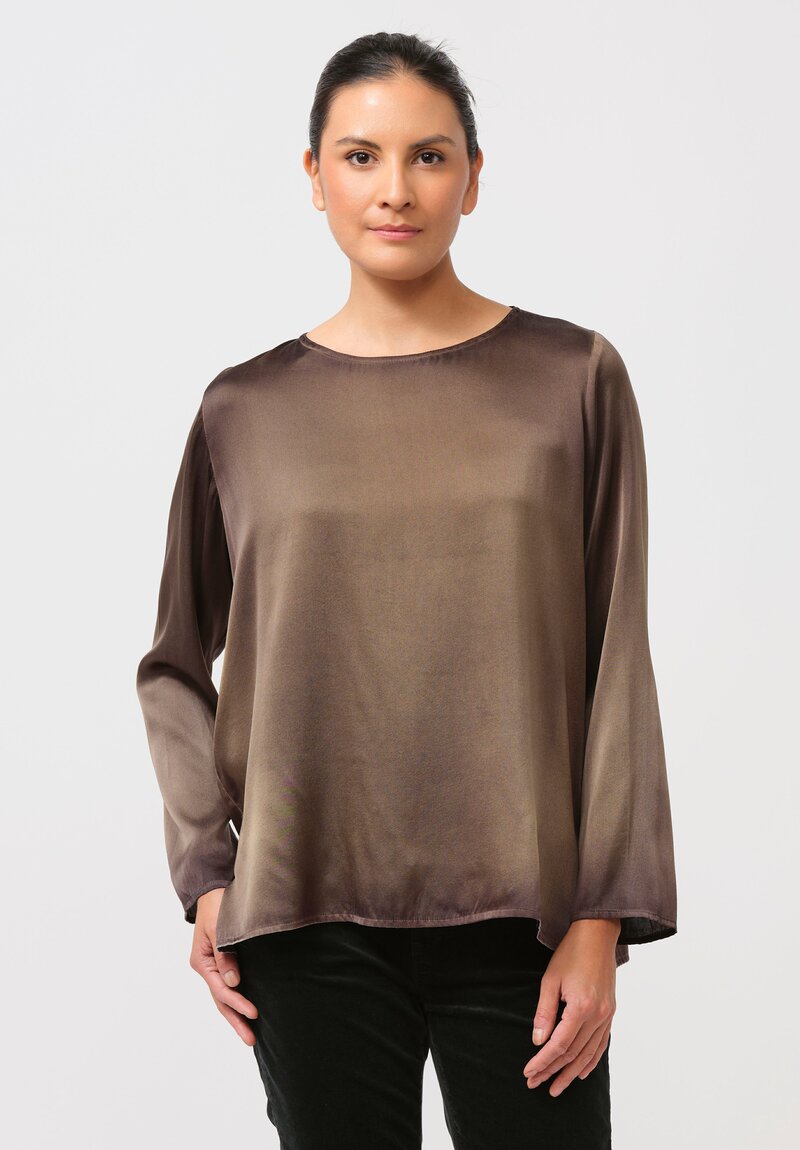 Avant Toi Hand Painted Silk Lunga Barchetta Top in Mushroom Grey	