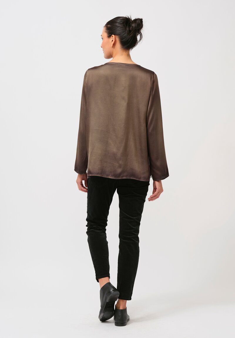 Avant Toi Hand Painted Silk Lunga Barchetta Top in Mushroom Grey	