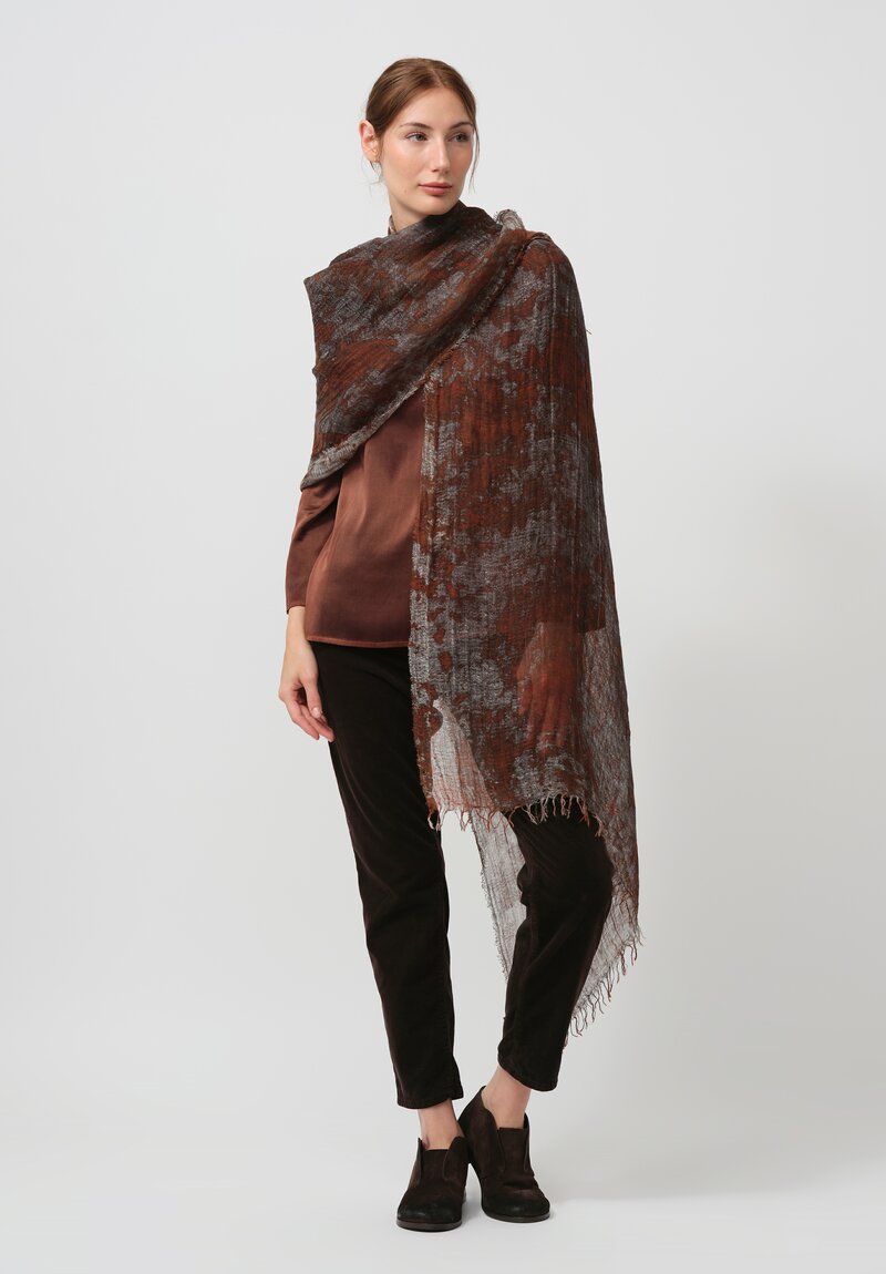 Avant Toi Distressed Linen Ecologiche Scarf in Ambra Brown	