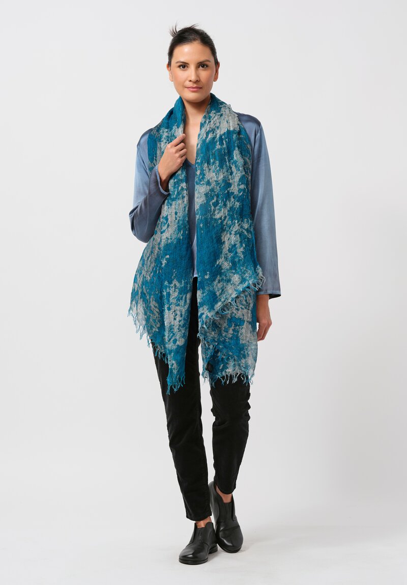 Avant Toi Distressed Linen Ecologiche Scarf in Topazio Blue	