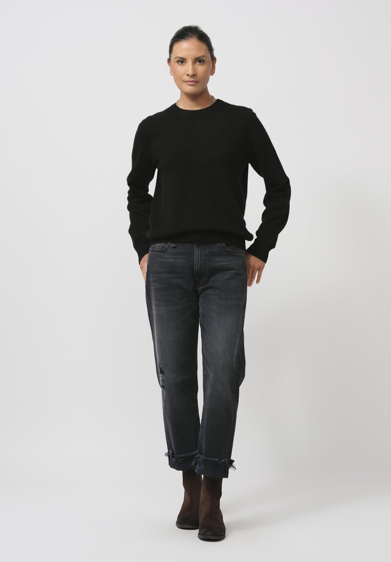 Frenckenberger Cashmere Mini Round Neck Sweater in Black	