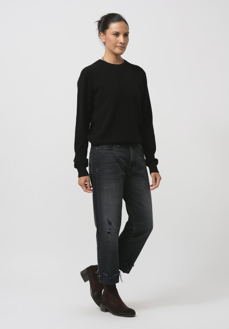 Frenckenberger Cashmere Mini Round Neck Sweater in Black	