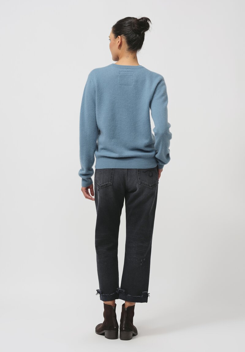 Frenckenberger Cashmere Mini Round Neck Sweater in Faded Blue	