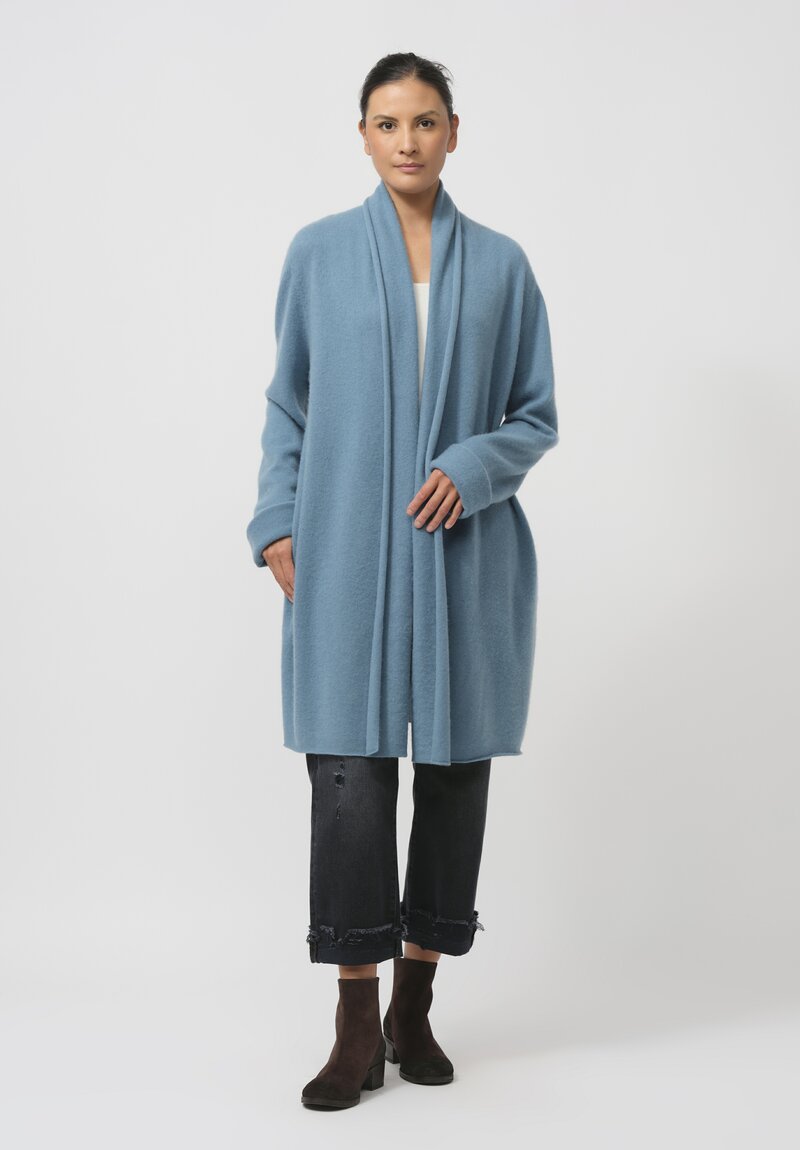 Frenckenberger Cashmere Felted Straight Cardigan in Faded Blue	