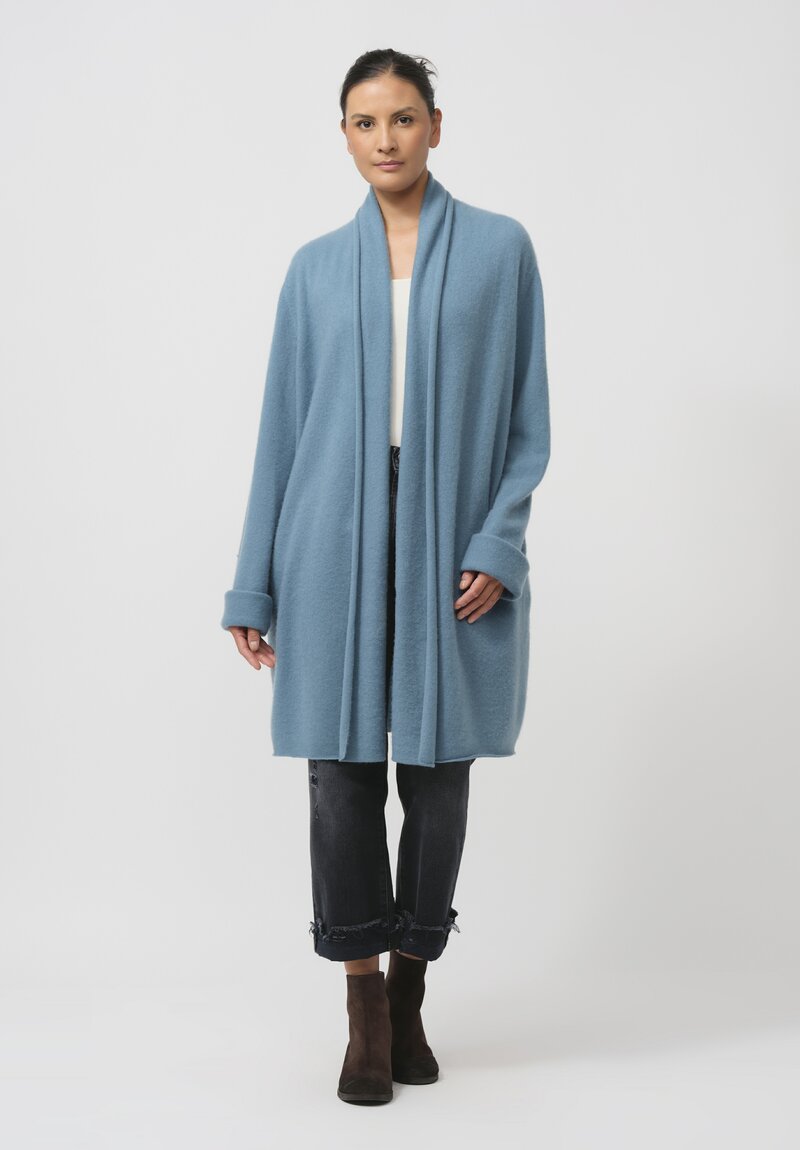 Frenckenberger Cashmere Felted Straight Cardigan in Faded Blue	