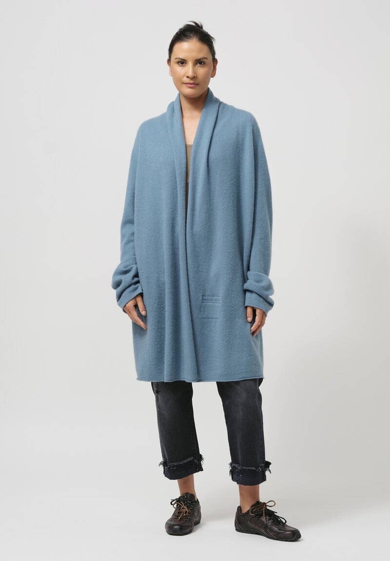 Frenckenberger Cashmere Felted Straight Cardigan in Faded Blue