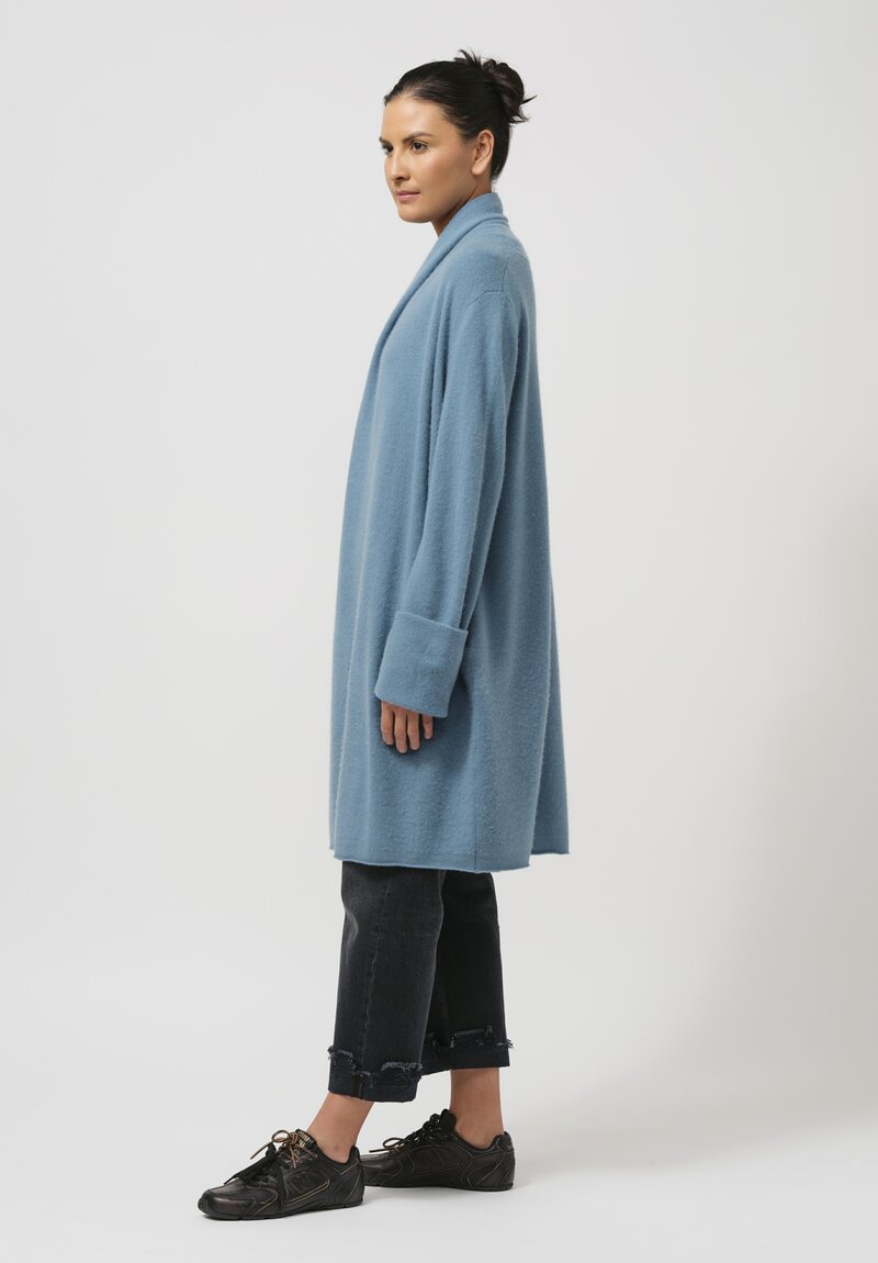 Frenckenberger Cashmere Felted Straight Cardigan in Faded Blue