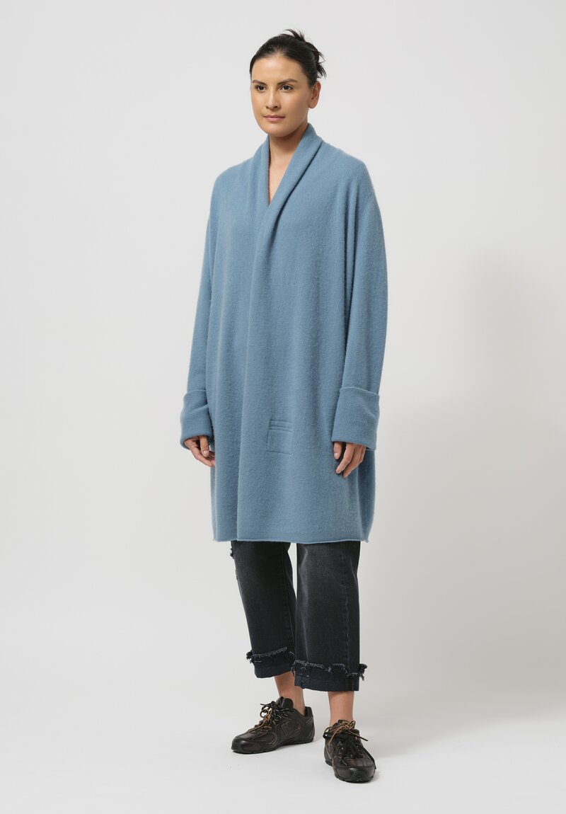 Frenckenberger Cashmere Felted Straight Cardigan in Faded Blue