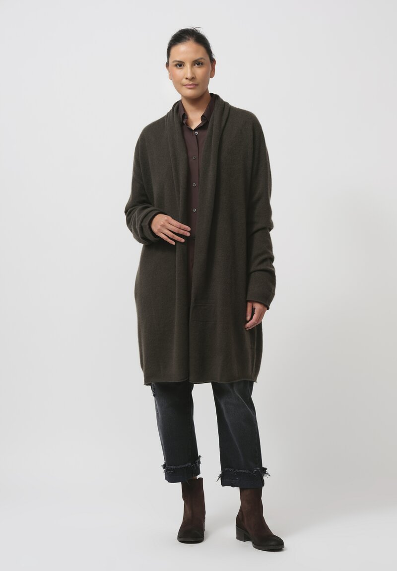 Frenckenberger Cashmere Felted Straight Cardigan in Black Olive Green	