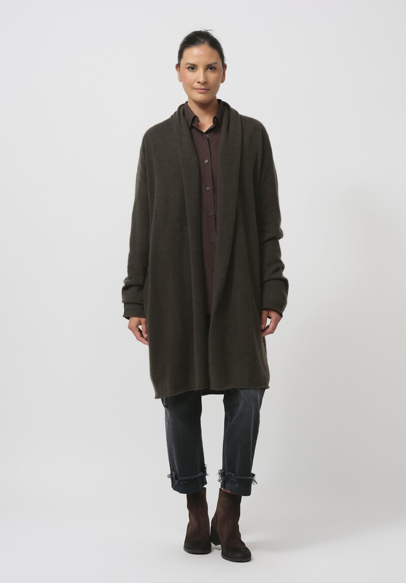 Frenckenberger Cashmere Felted Straight Cardigan in Black Olive Green	