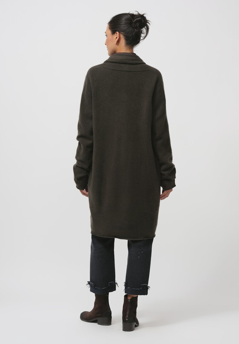 Frenckenberger Cashmere Felted Straight Cardigan in Black Olive Green	