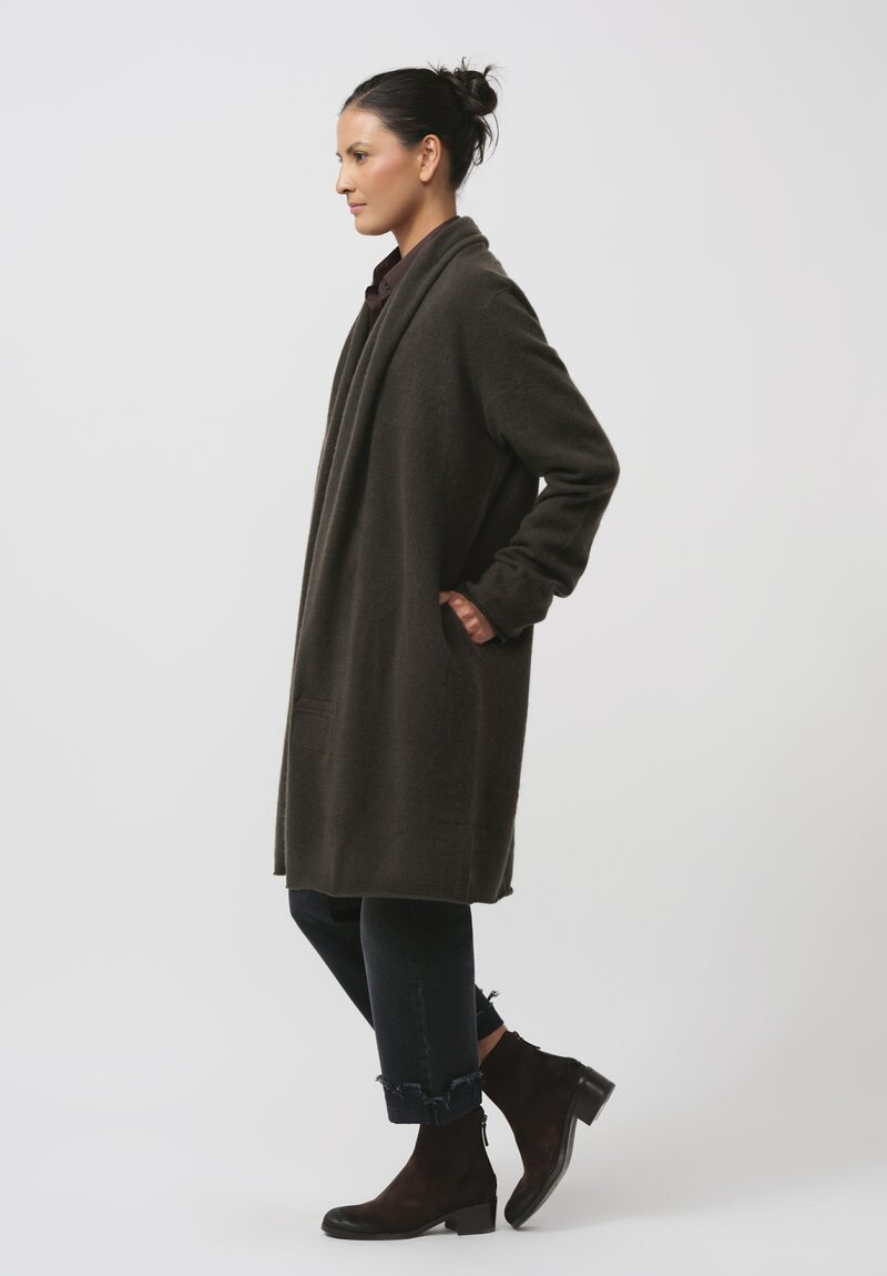 Frenckenberger Cashmere Felted Straight Cardigan in Black Olive Green	