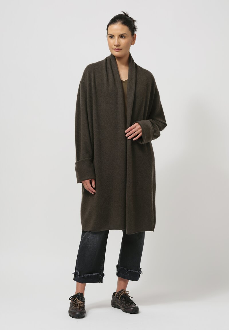 Frenckenberger Cashmere Felted Straight Cardigan in Black Olive Green