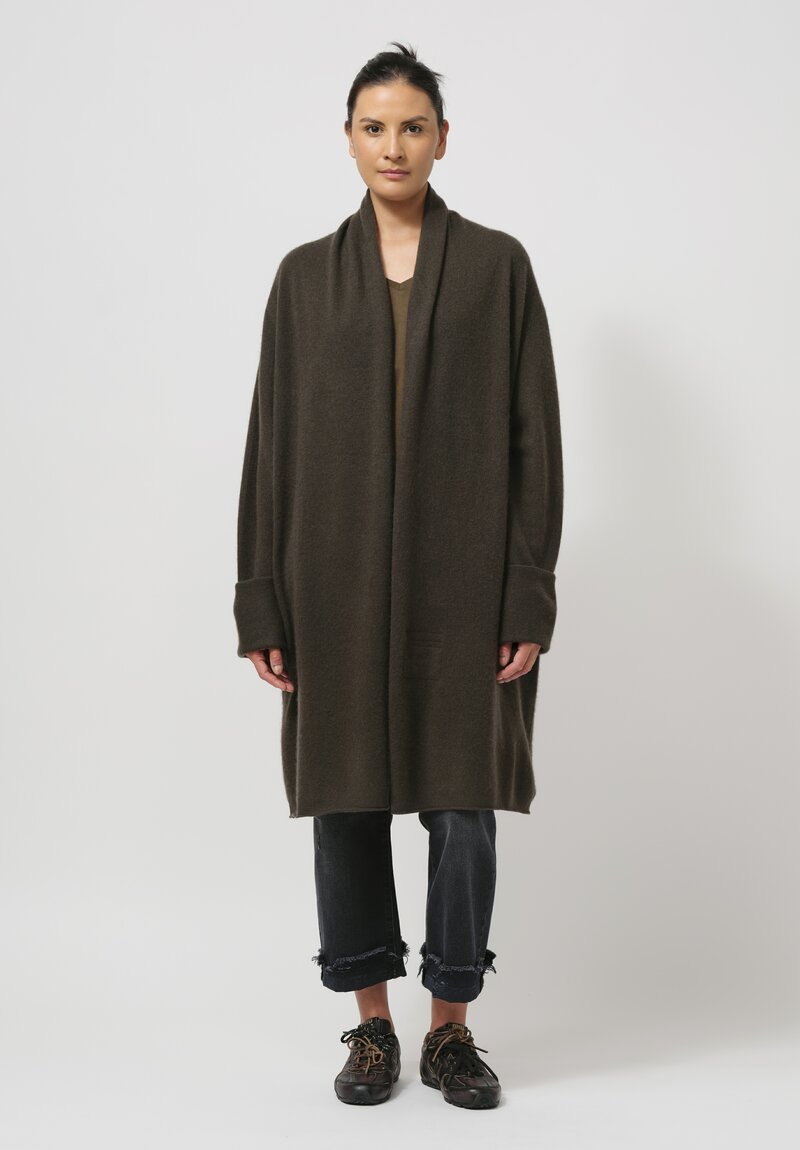 Frenckenberger Cashmere Felted Straight Cardigan in Black Olive Green