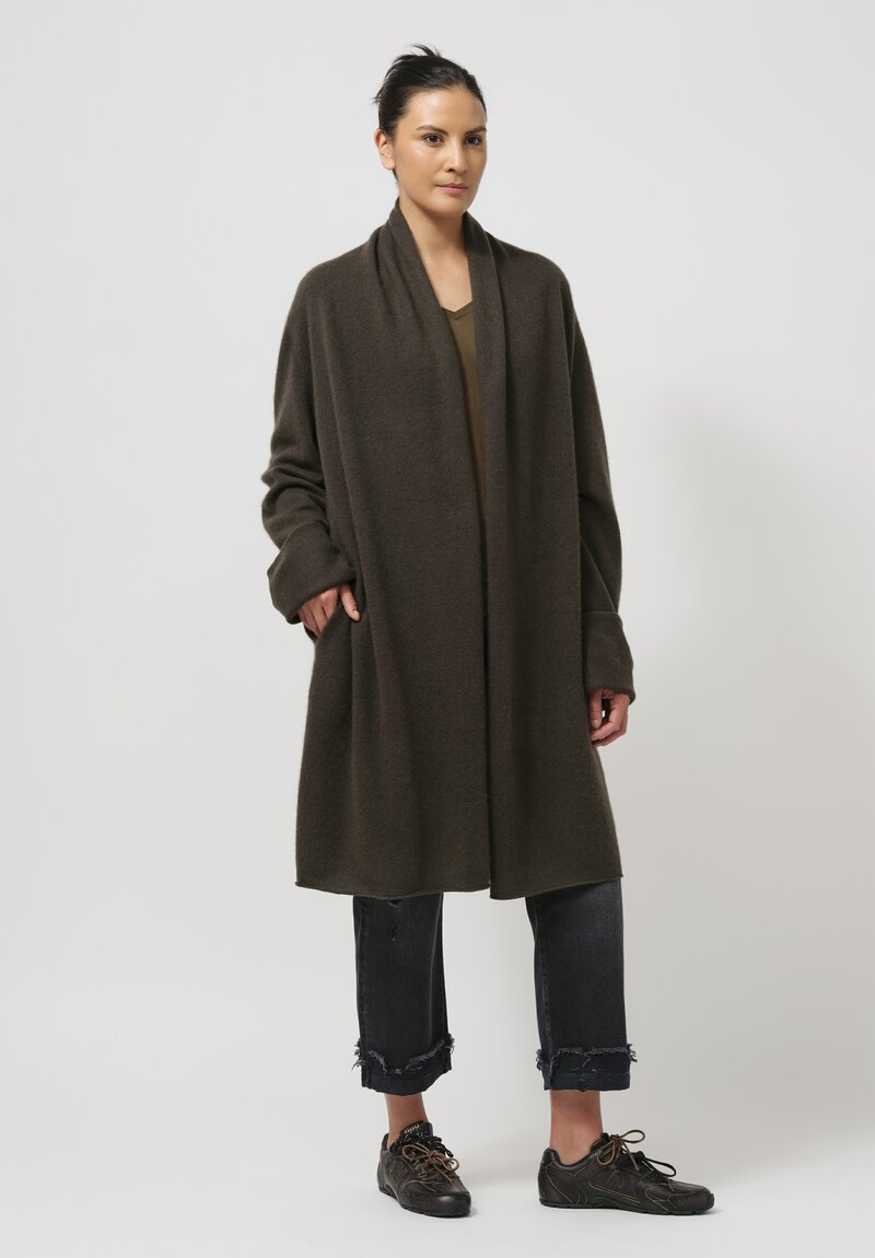 Frenckenberger Cashmere Felted Straight Cardigan in Black Olive Green