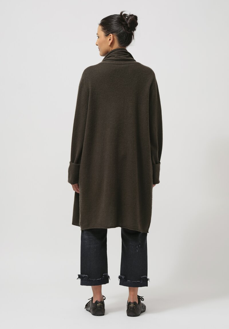 Frenckenberger Cashmere Felted Straight Cardigan in Black Olive Green