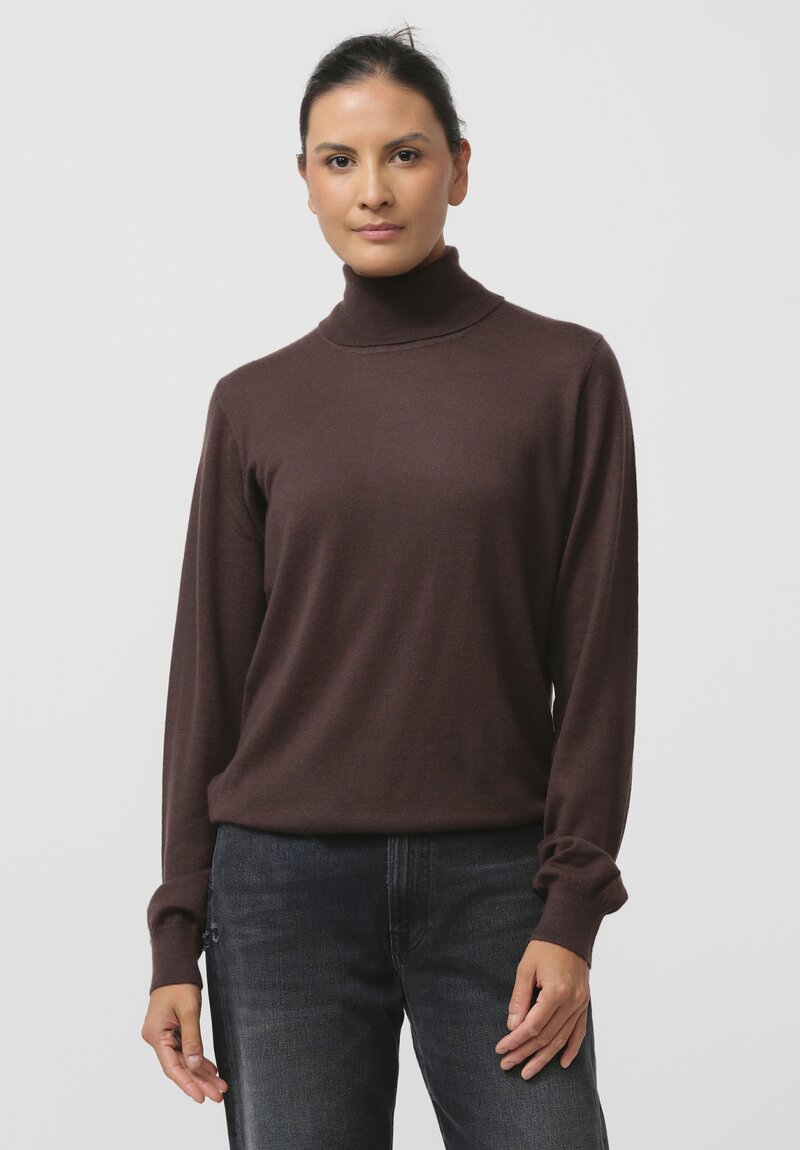 Frenckenberger Cashmere Boyfriend High Neck Sweater in Faded Brown	