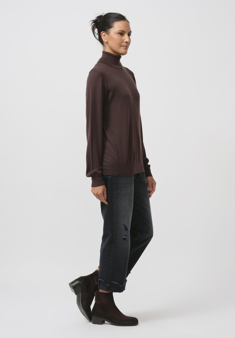 Frenckenberger Cashmere Boyfriend High Neck Sweater in Faded Brown	