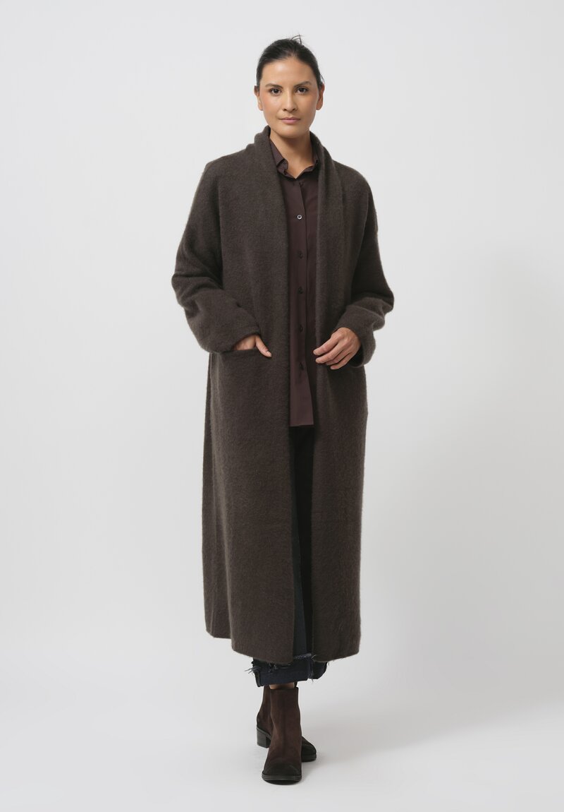 Frenckenberger Cashmere Big Cardigan Coat in Black Olive Green	