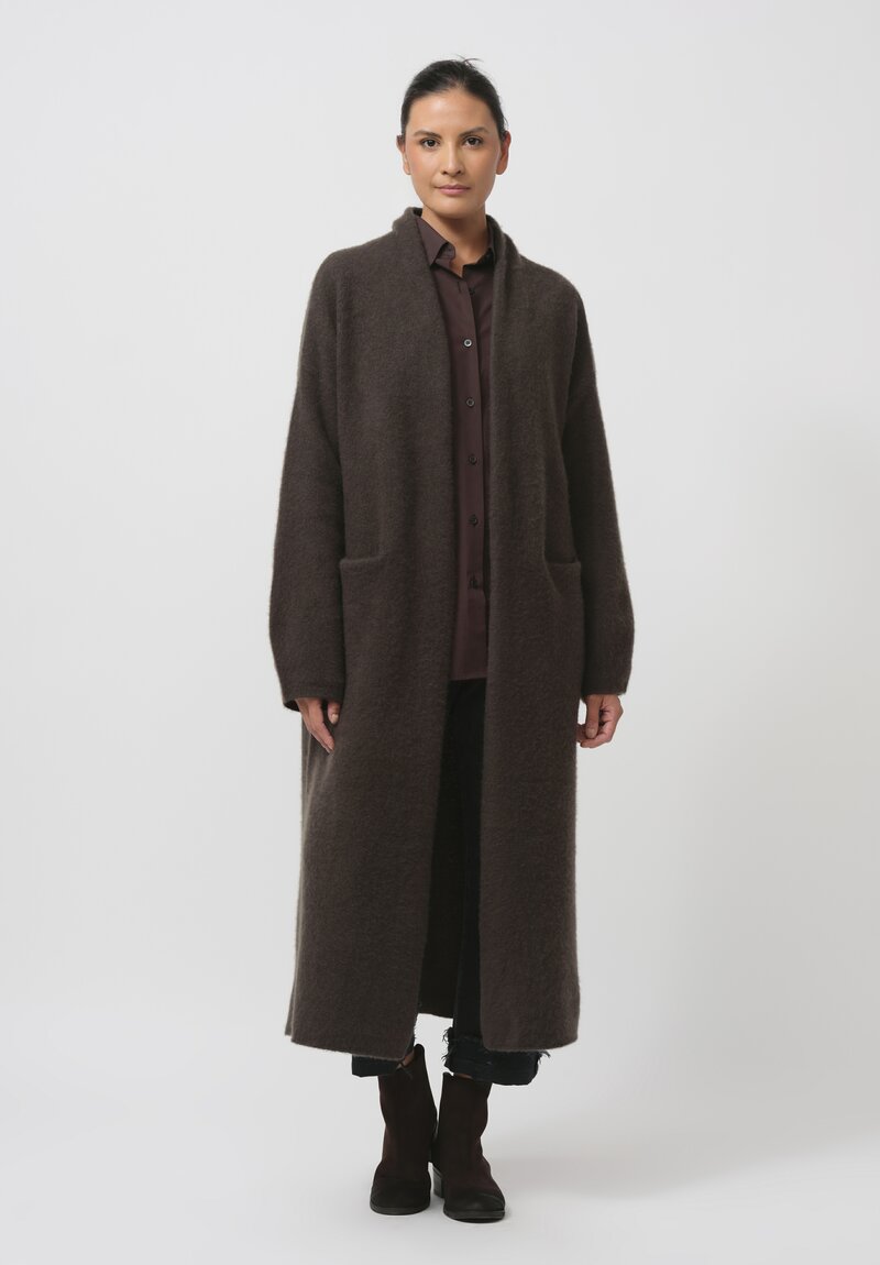 Frenckenberger Cashmere Big Cardigan Coat in Black Olive Green	