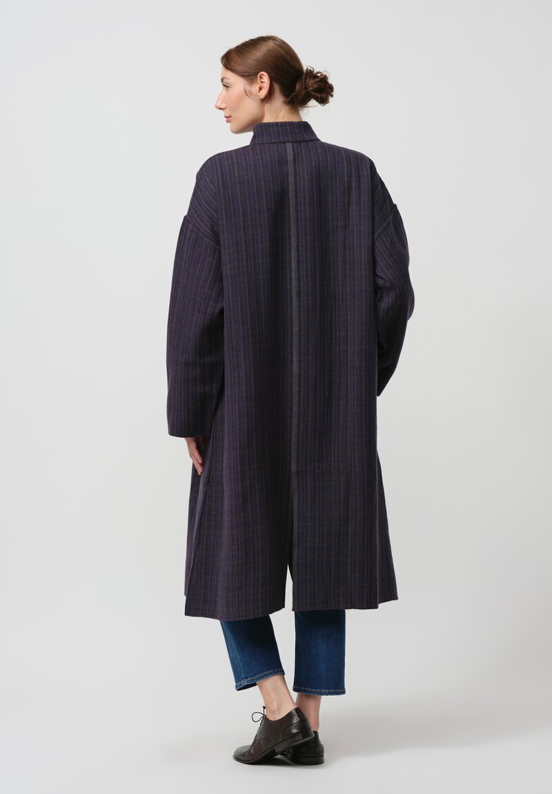 Maku Textiles Handwoven Wool Vine Coat in Purple & Green	