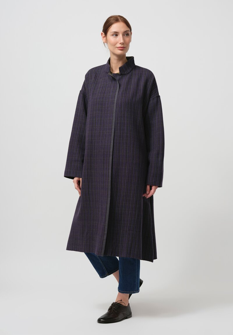 Maku Textiles Handwoven Wool Vine Coat in Purple & Green	