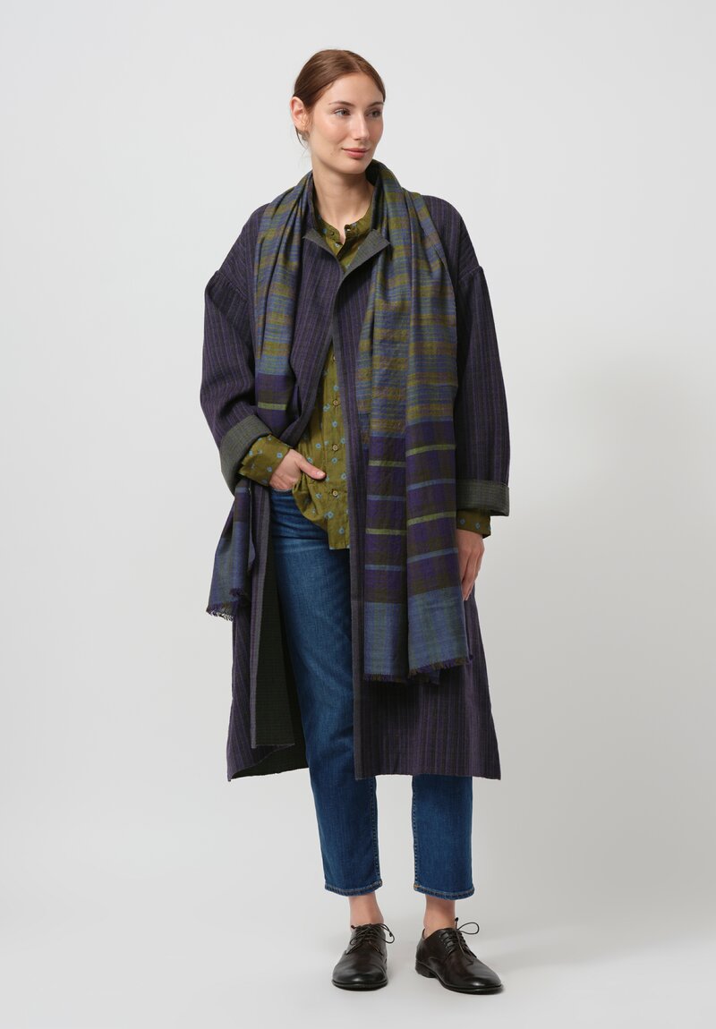 Maku Textiles Handwoven Wool Vine Coat in Purple & Green	