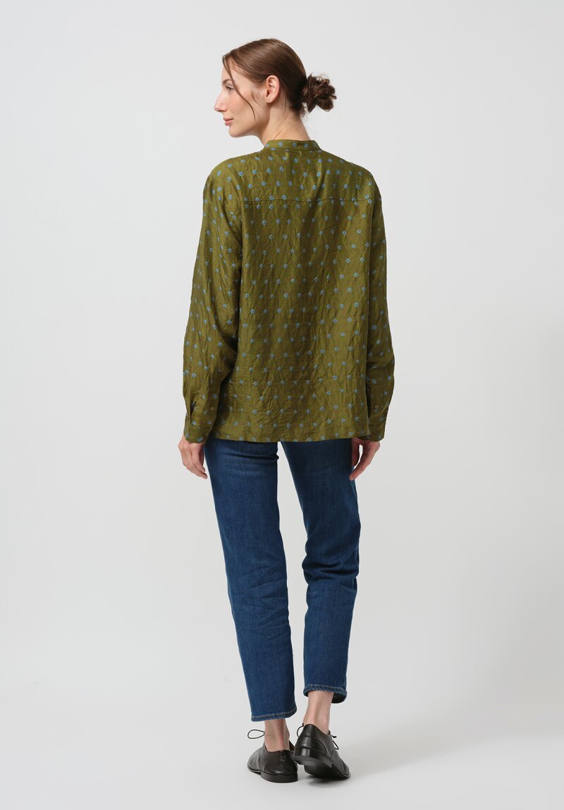 Maku Textiles Handwoven Silk Pollux Shirt in Fern Green	