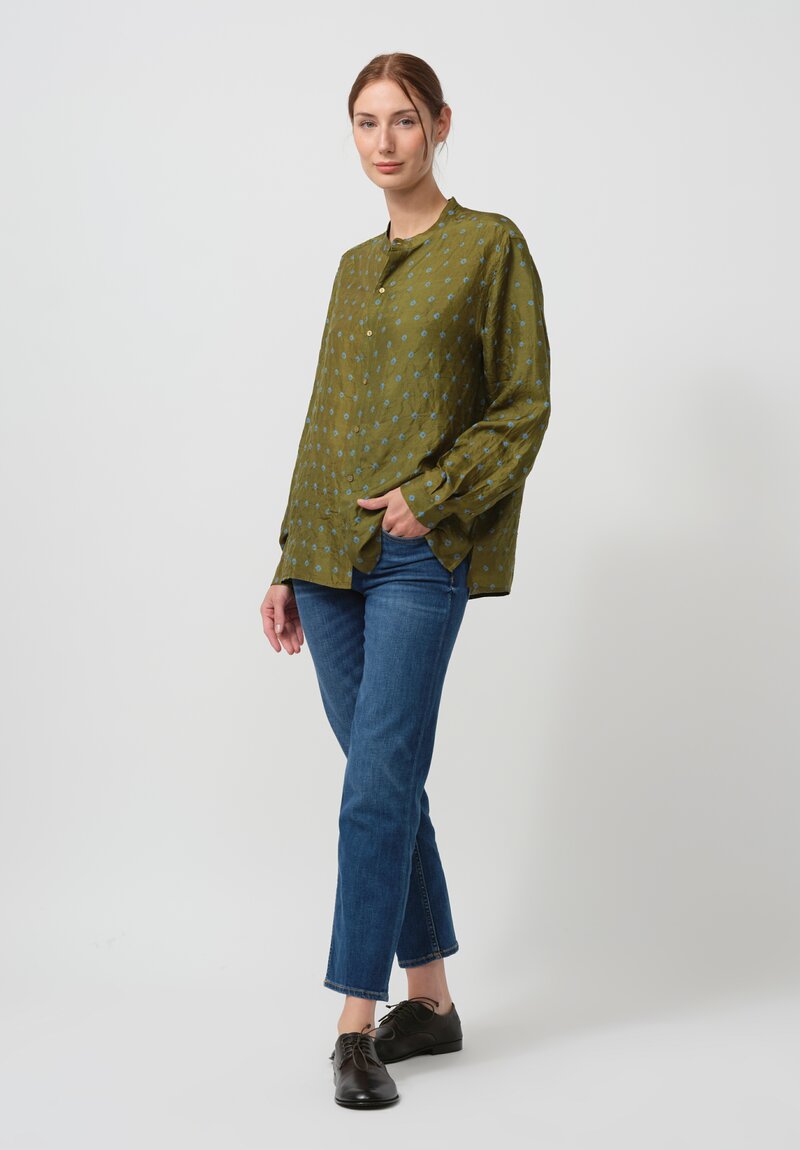 Maku Textiles Handwoven Silk Pollux Shirt in Fern Green	