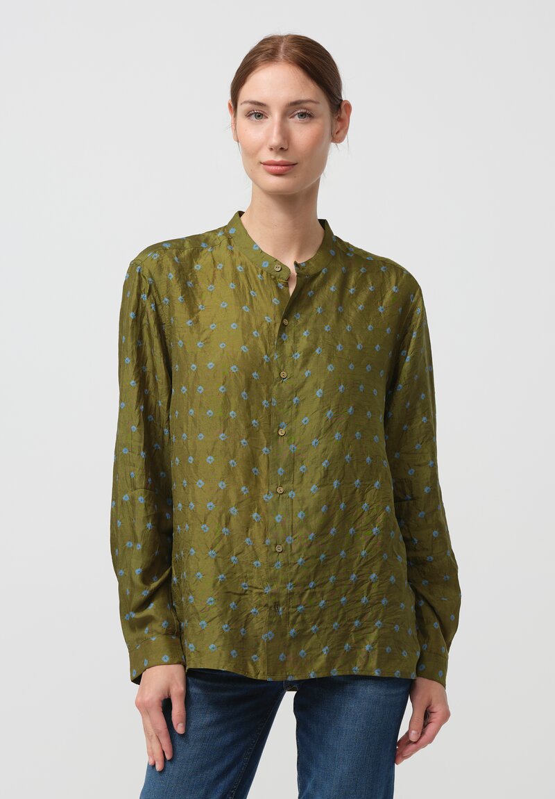 Maku Textiles Handwoven Silk Pollux Shirt in Green	