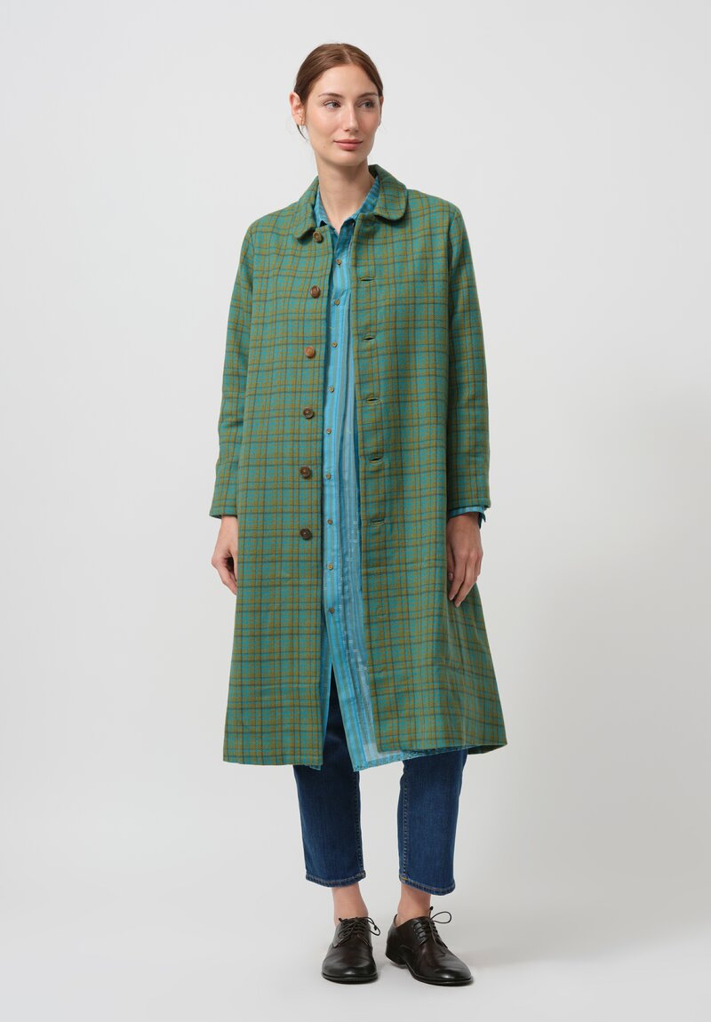 Maku Textiles Handwoven Dolni Coat in Green & Blue Plaid	