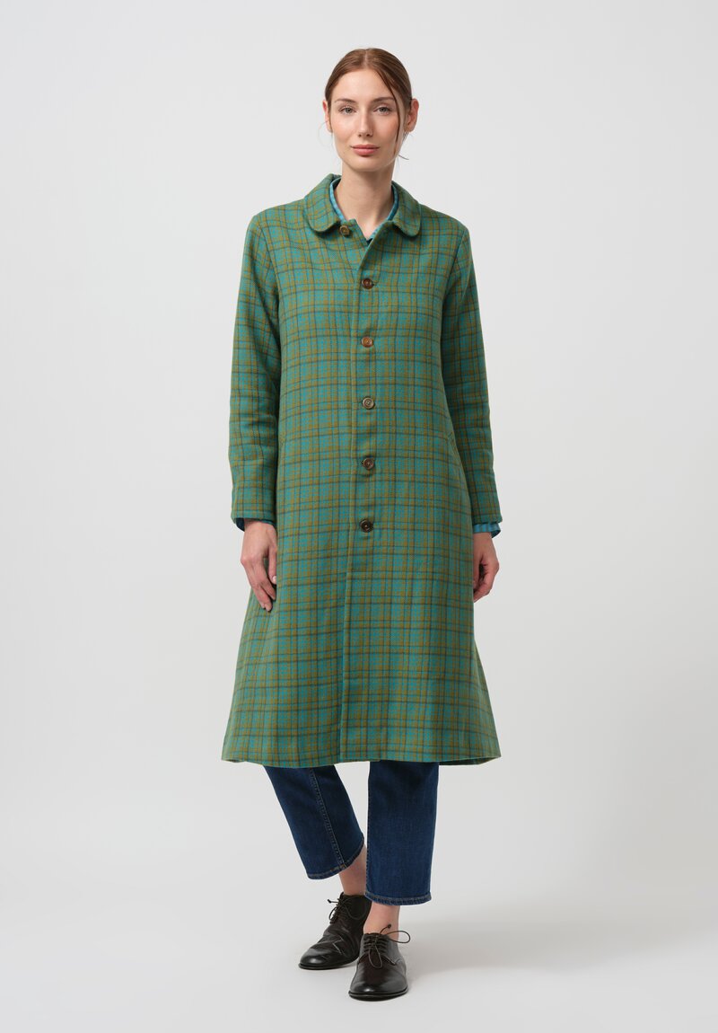 Maku Textiles Handwoven Dolni Coat in Green & Blue Plaid	