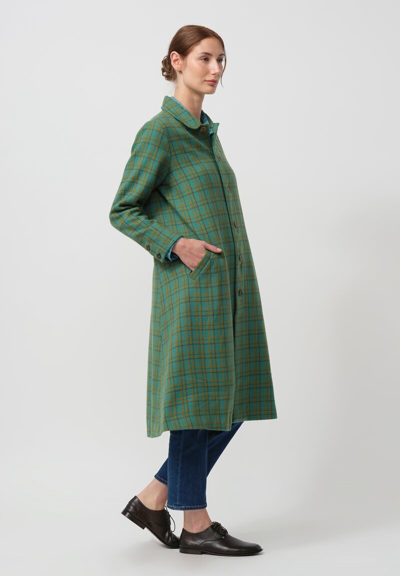 Maku Textiles Handwoven Dolni Coat in Green & Blue Plaid	