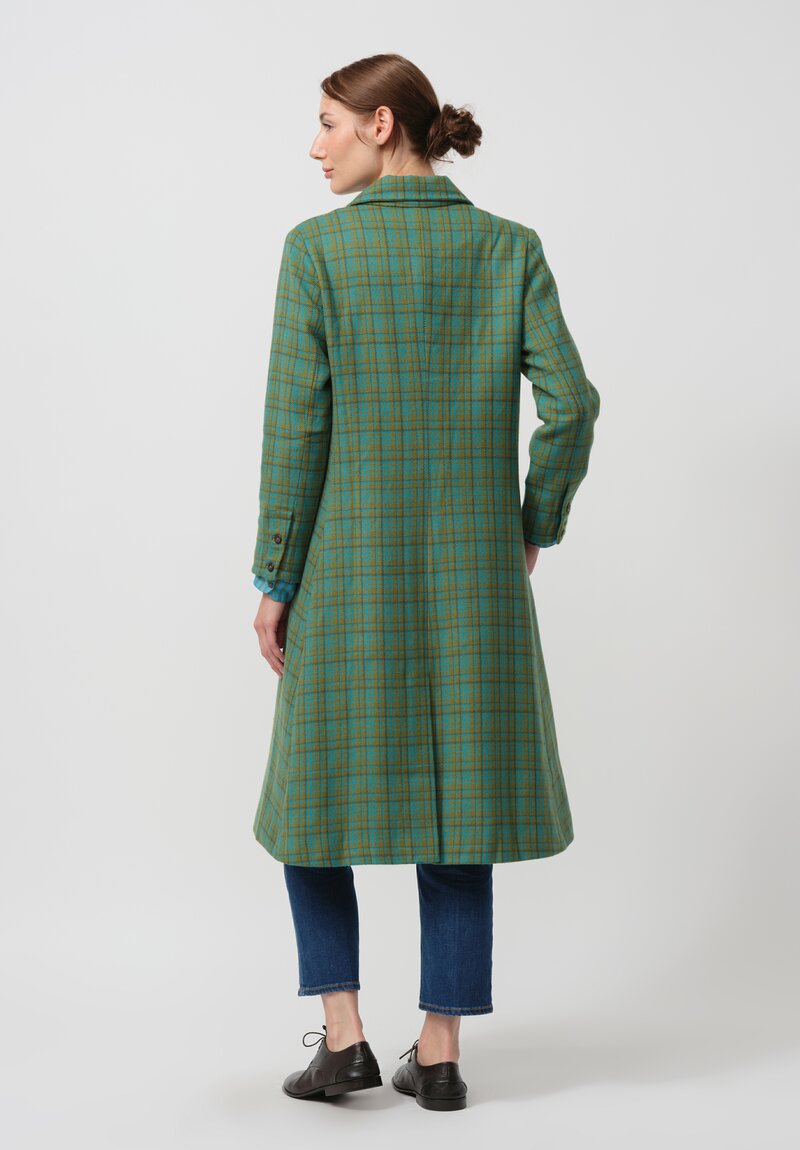 Maku Textiles Handwoven Dolni Coat in Green & Blue Plaid	