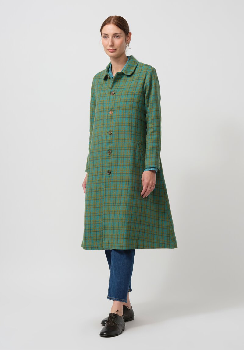 Maku Textiles Handwoven Dolni Coat in Green & Blue Plaid	