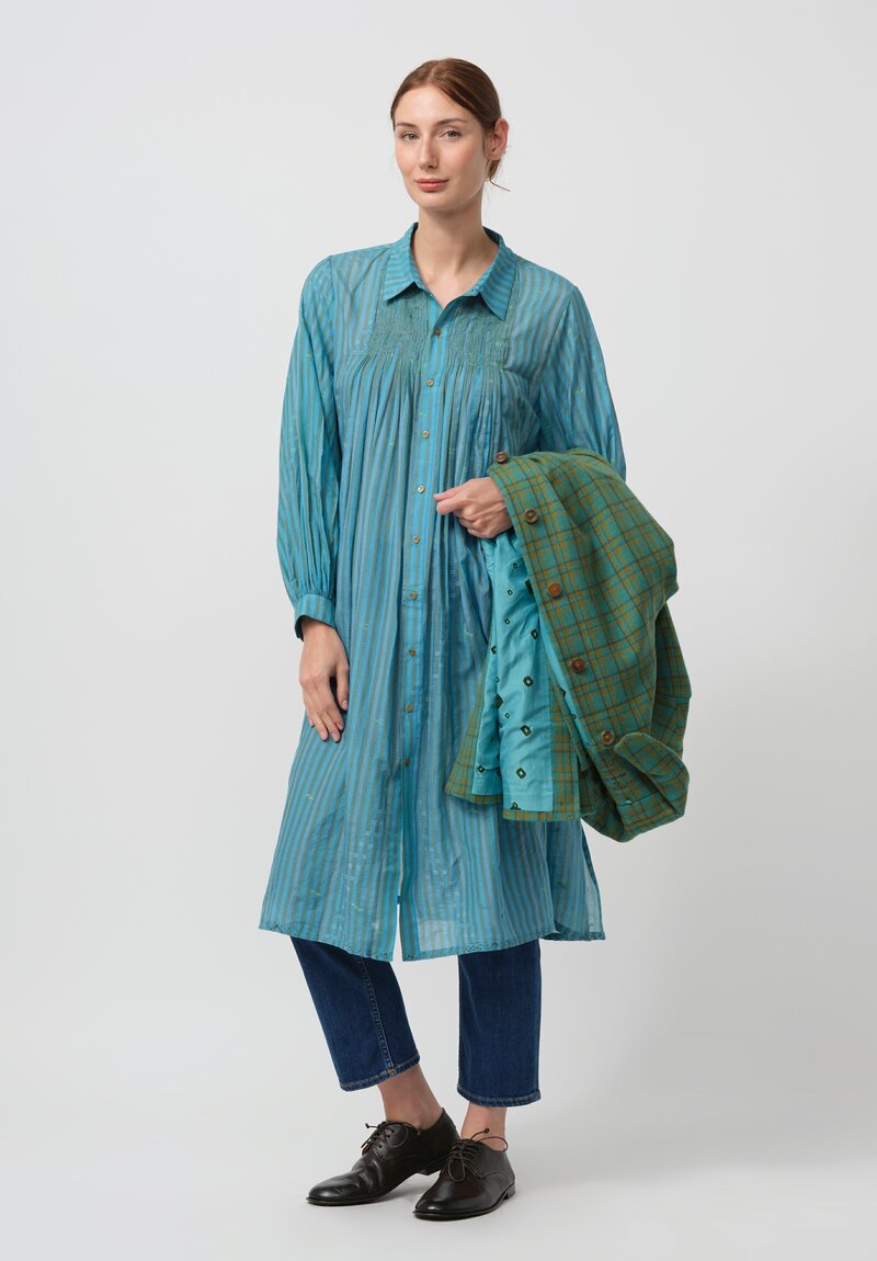 Maku Textiles Handwoven Dolni Coat in Green & Blue Plaid	