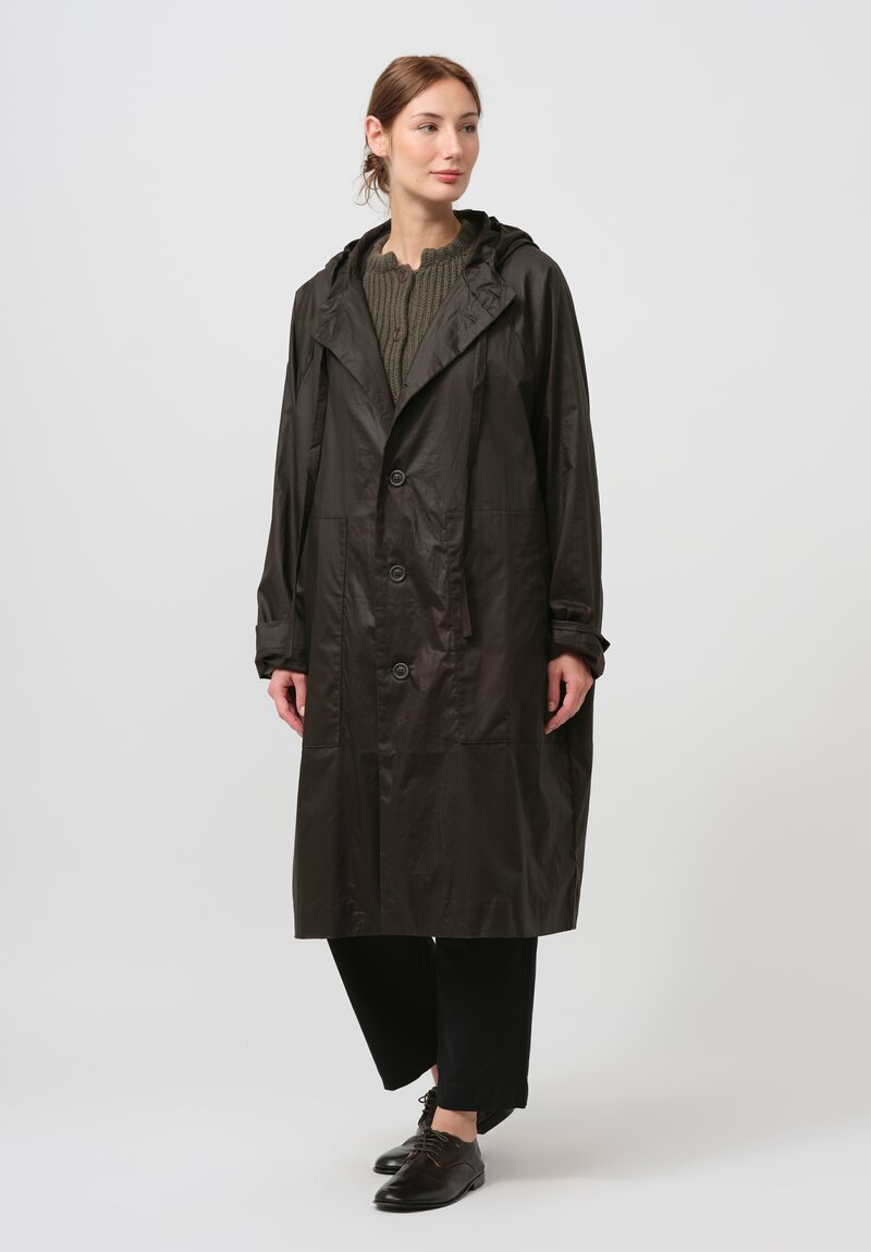 Casey Casey Cotton Anvers Lacqed Parka in Dark Khaki Green	