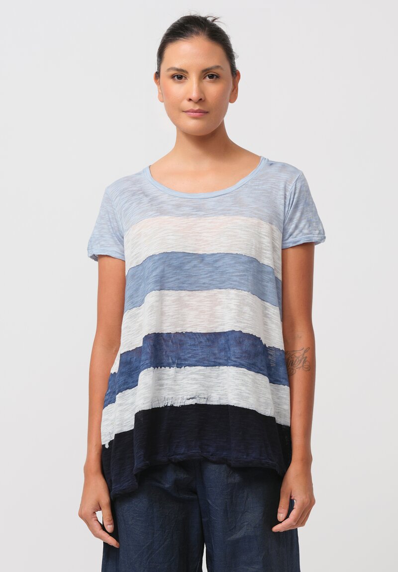 Gilda Midani Pattern-Dyed Short Sleeve Monoprix Tee in Stripes, Cloud & Last Blue	