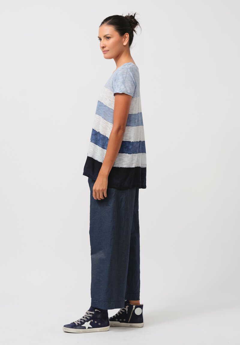 Gilda Midani Pattern-Dyed Short Sleeve Monoprix Tee in Stripes, Cloud & Last Blue	