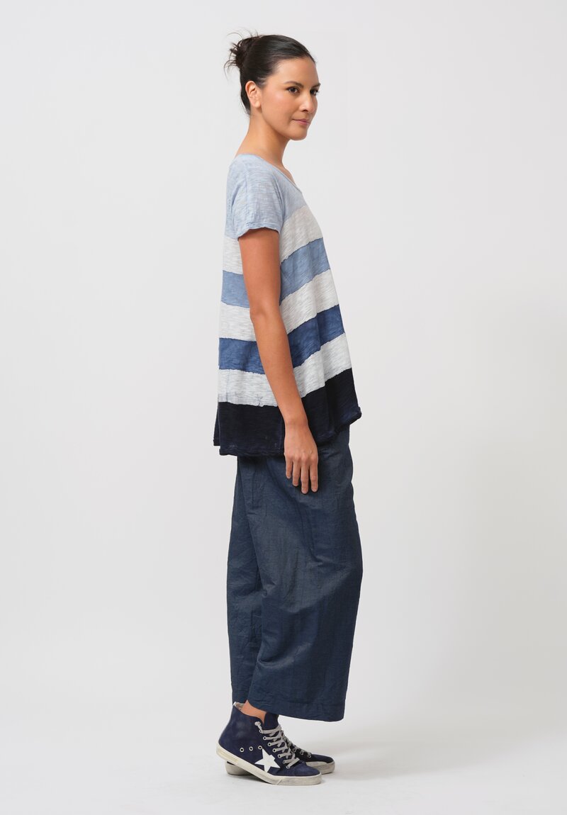 Gilda Midani Pattern-Dyed Short Sleeve Monoprix Tee in Stripes, Cloud & Last Blue	