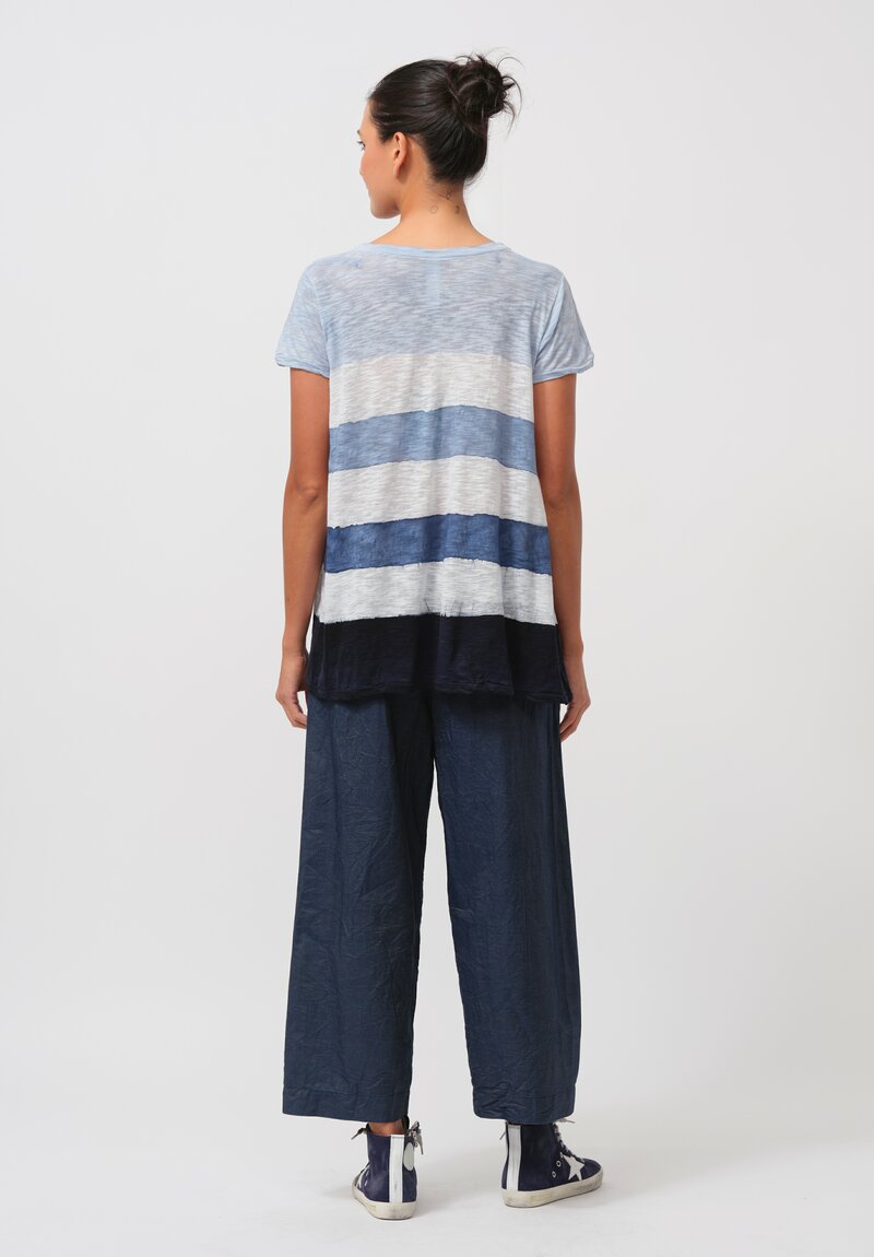 Gilda Midani Pattern-Dyed Short Sleeve Monoprix Tee in Stripes, Cloud & Last Blue	