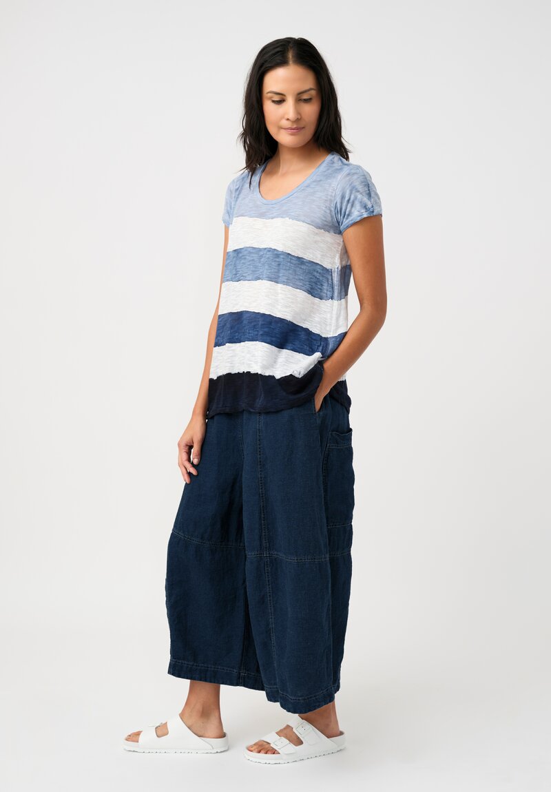 Gilda Midani Pattern-Dyed Short Sleeve Monoprix Tee in Stripes, Cloud & Last Blue