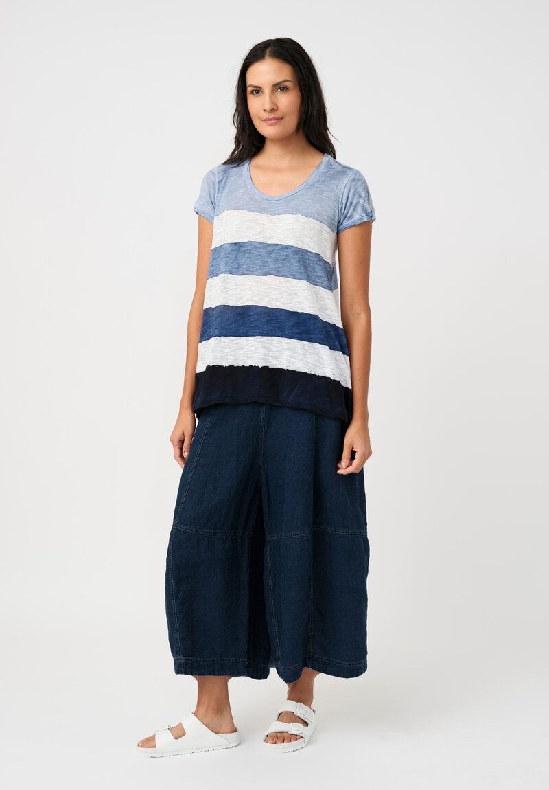 Gilda Midani Pattern-Dyed Short Sleeve Monoprix Tee in Stripes, Cloud & Last Blue