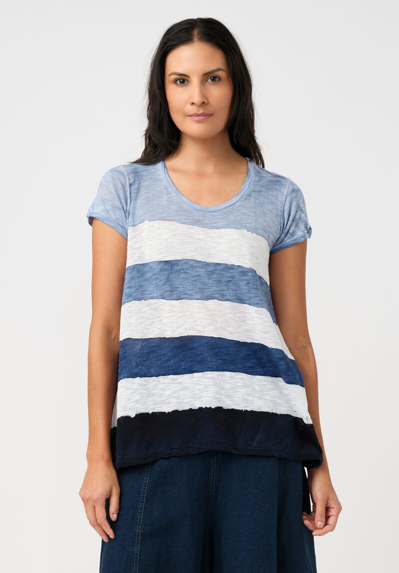 Gilda Midani Pattern-Dyed Short Sleeve Monoprix Tee in Stripes, Cloud & Last Blue