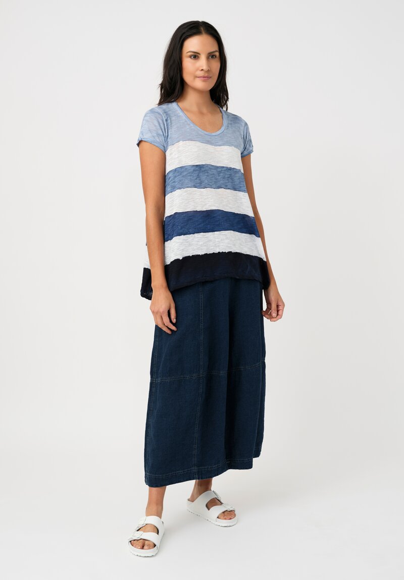 Gilda Midani Pattern-Dyed Short Sleeve Monoprix Tee in Stripes, Cloud & Last Blue