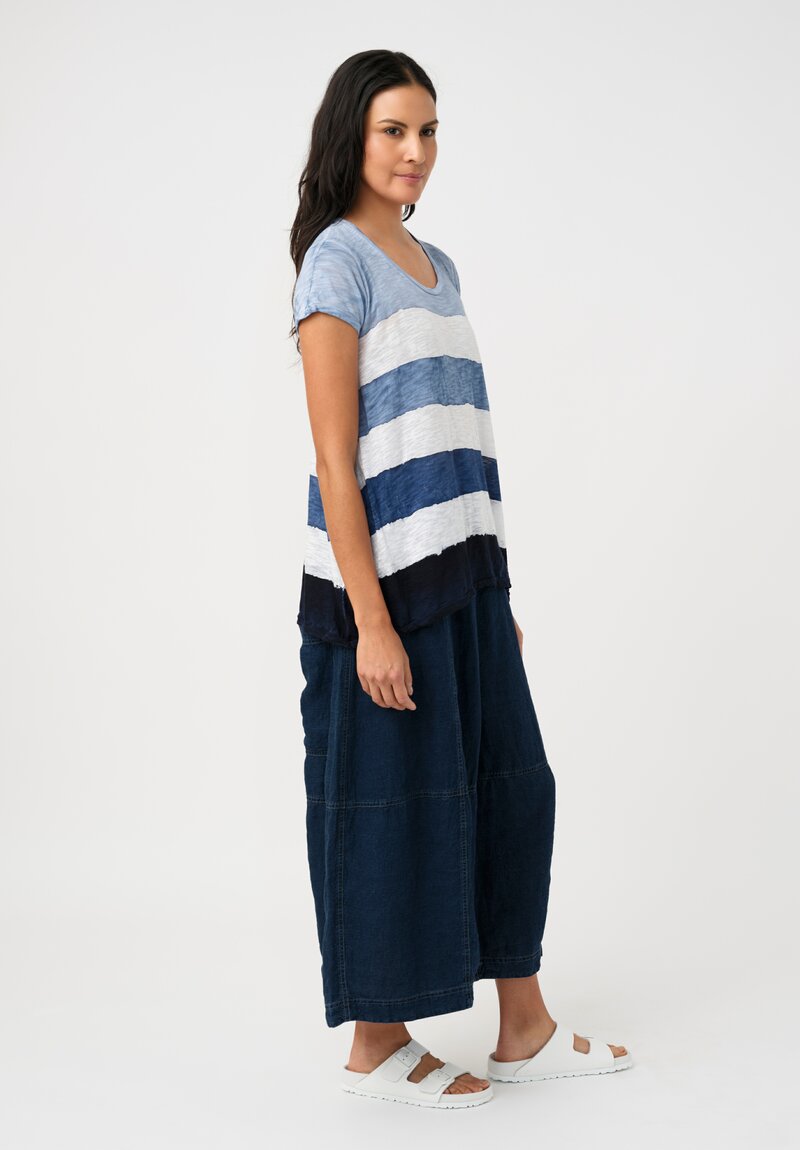 Gilda Midani Pattern-Dyed Short Sleeve Monoprix Tee in Stripes, Cloud & Last Blue